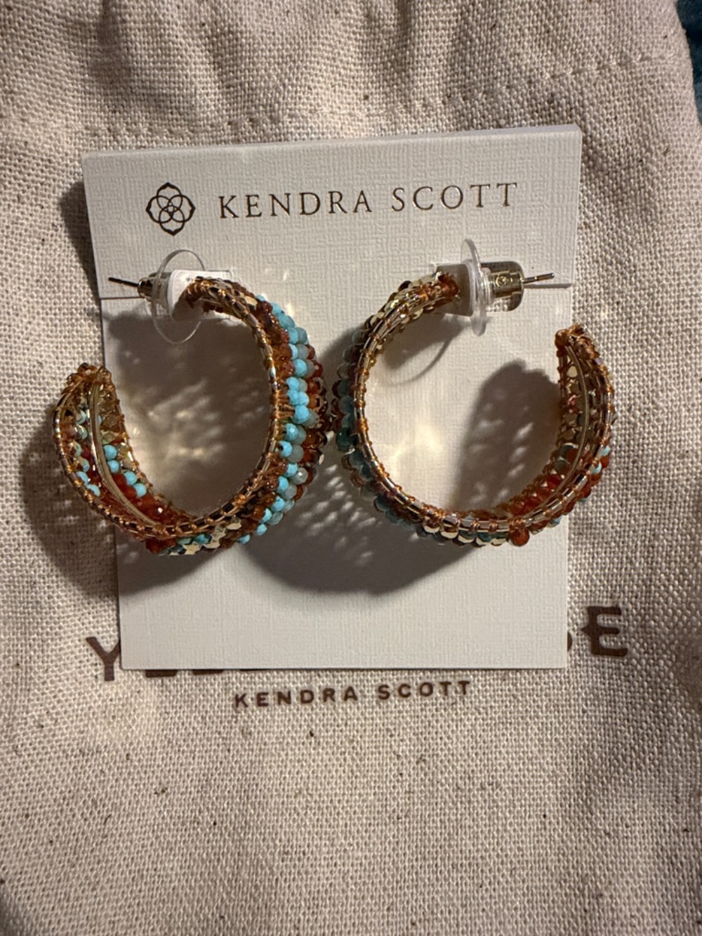 Kendra Scott Gold Britt Hoop Earrings with Turquoise and Amber Beads